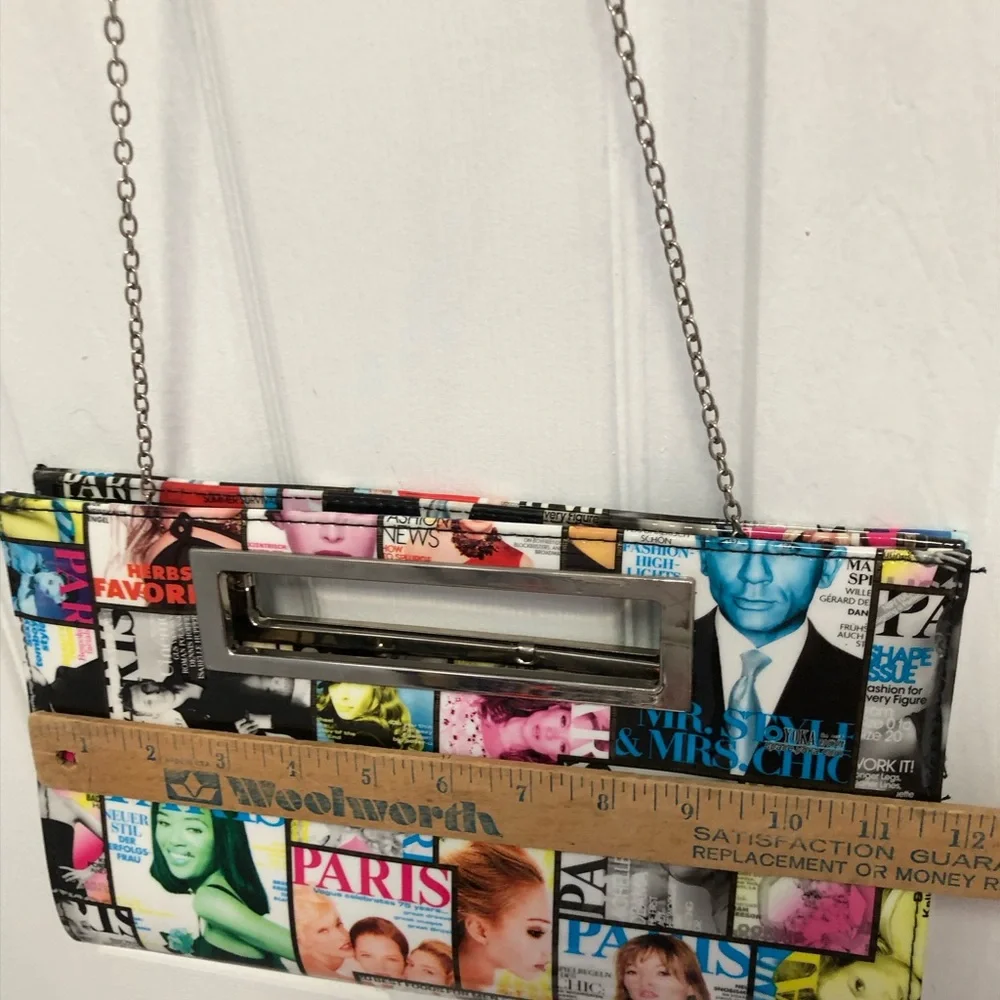 Fashion Magazine Cover Collage Chain Clutch - Multicolor